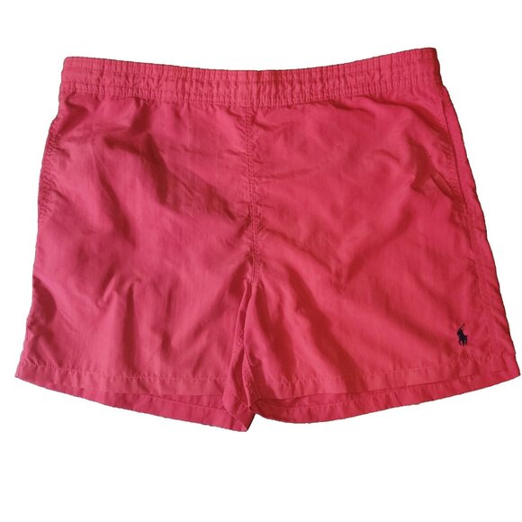 Polo Ralph Lauren Swim Shorts Mens Large Mesh Lined Red Polyester Pockets FLAW - Picture 1 of 16